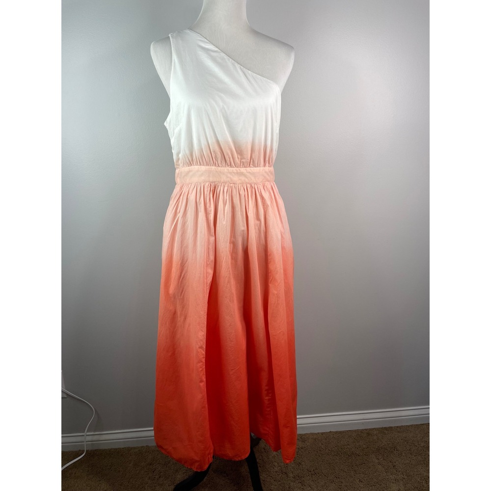Boden NWT Ora Ombre One Shoulder Midi Dress Orange White Dip Dye Womens 6 cotton - Picture 3 of 14